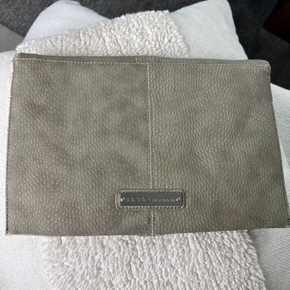 BCBGeneration Clutch Purse Pale Grey/Green Pebbled Faux Leather Fold over Bag - Picture 8 of 11